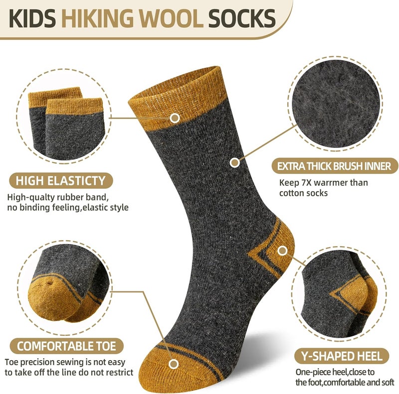 Eyean Kids Wool Heated Hiking Socks Thick Warm Thermal Soft Winter Snowboarding Boy Girls Insulated Socks 4 Pairs - Image 4